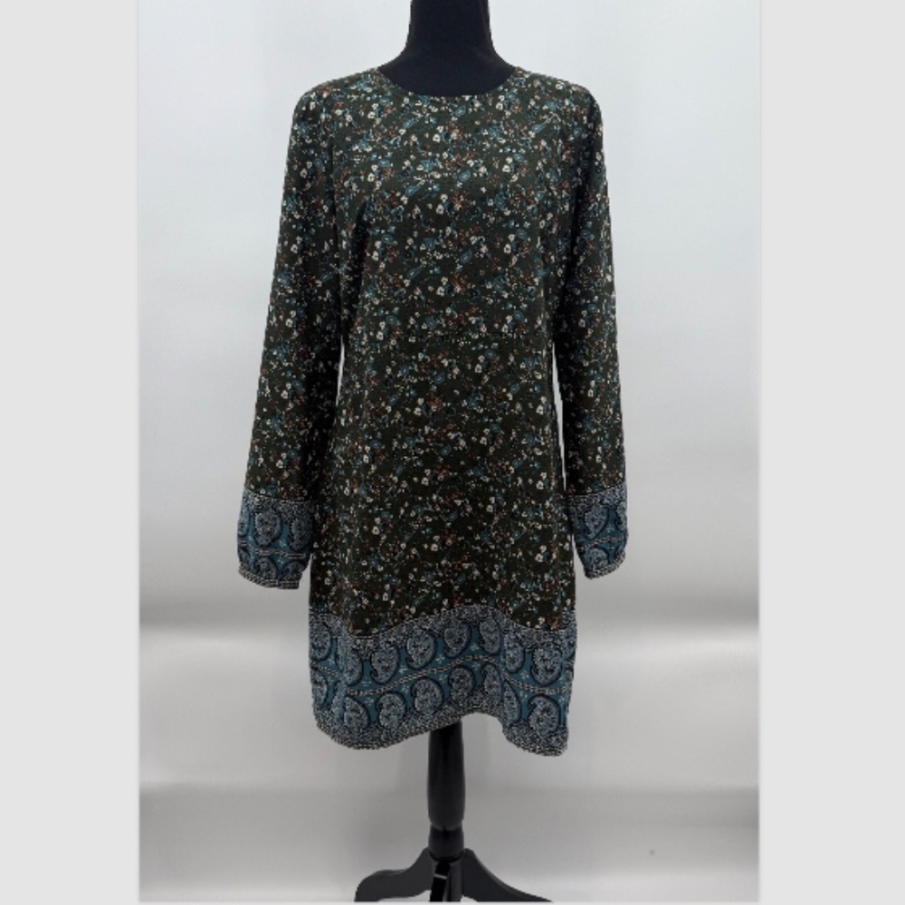 Abercrombie Fitch Dress Women Large Green Floral Paisley Bandana Long Sleeve